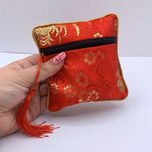 Carnelian Stone Mala Beads Necklace Drawstring Closure & Floral Zippered Pouch - Picture 7 of 8